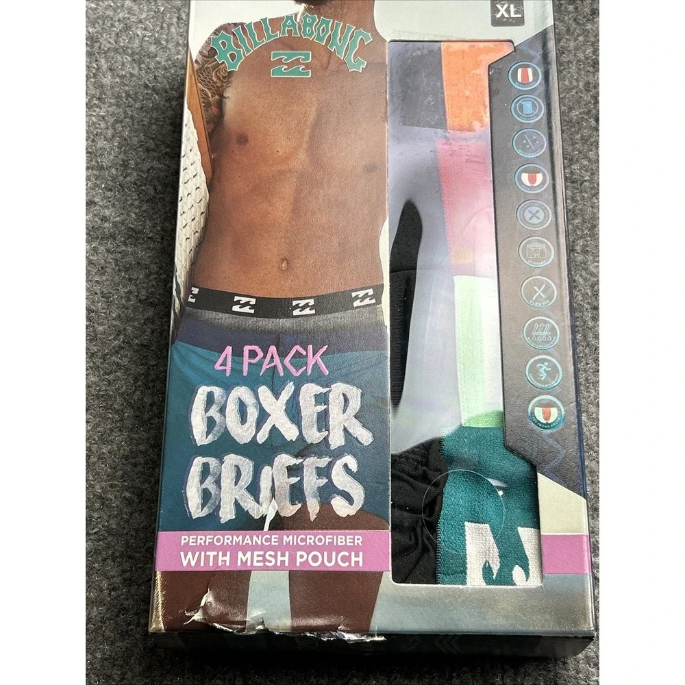 Billabong Performance Mesh Microfiber Boxer Briefs 4 Pack‎ Men's Size XL - Picture 2 of 9